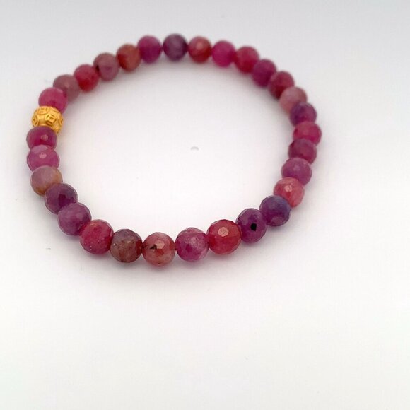 24K Gold Coin Ball  Lucky Charm Bracelet Gemstones Natural Ruby 5mm S6.25" - Picture 4 of 9